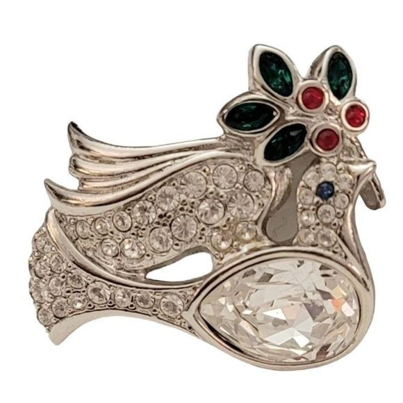 Swarovski Swan Logo Silver Tone Clear Crystal Dove Brooch Pin K882 - Picture 10 of 10